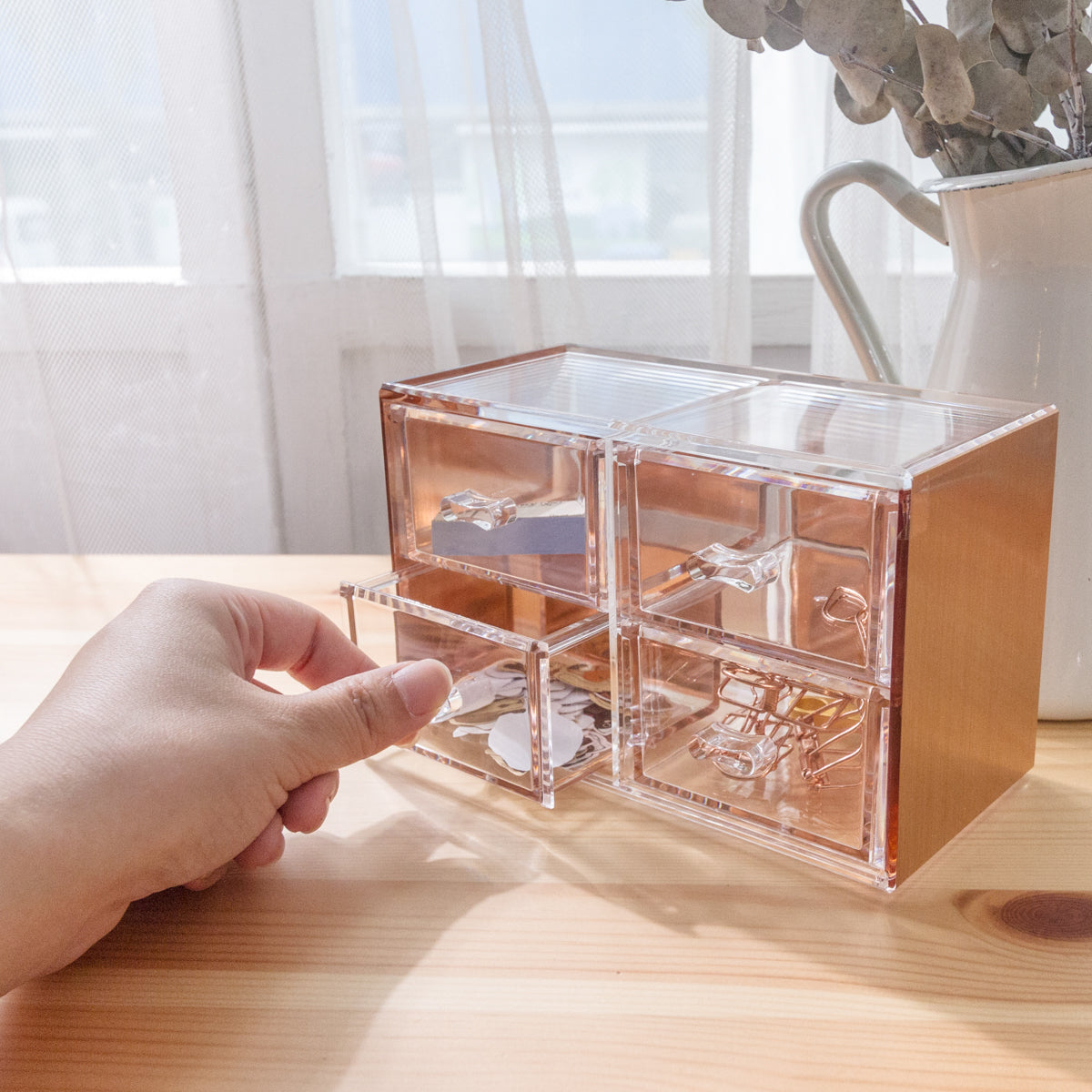 Moosy Life Moonlight Rose Gold Desk Drawers Organizers, 4 Layers