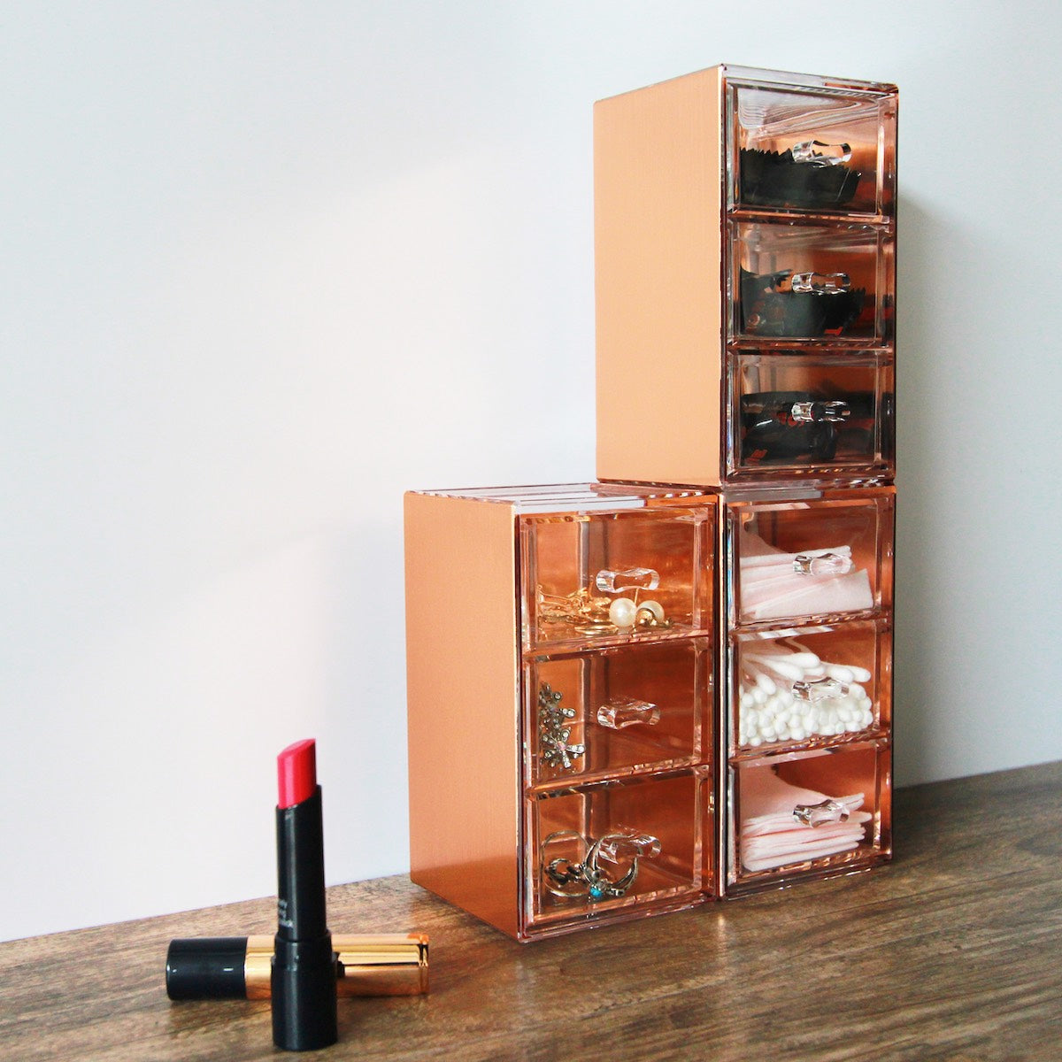 Moosy Life Moonlight Rose Gold Desk Drawers Organizers, 3 Layers