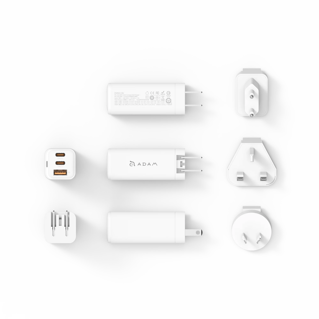 ADAM elements OMNIA X6i PD / QC 66W Compact Wall Charger with Travel Adaptors