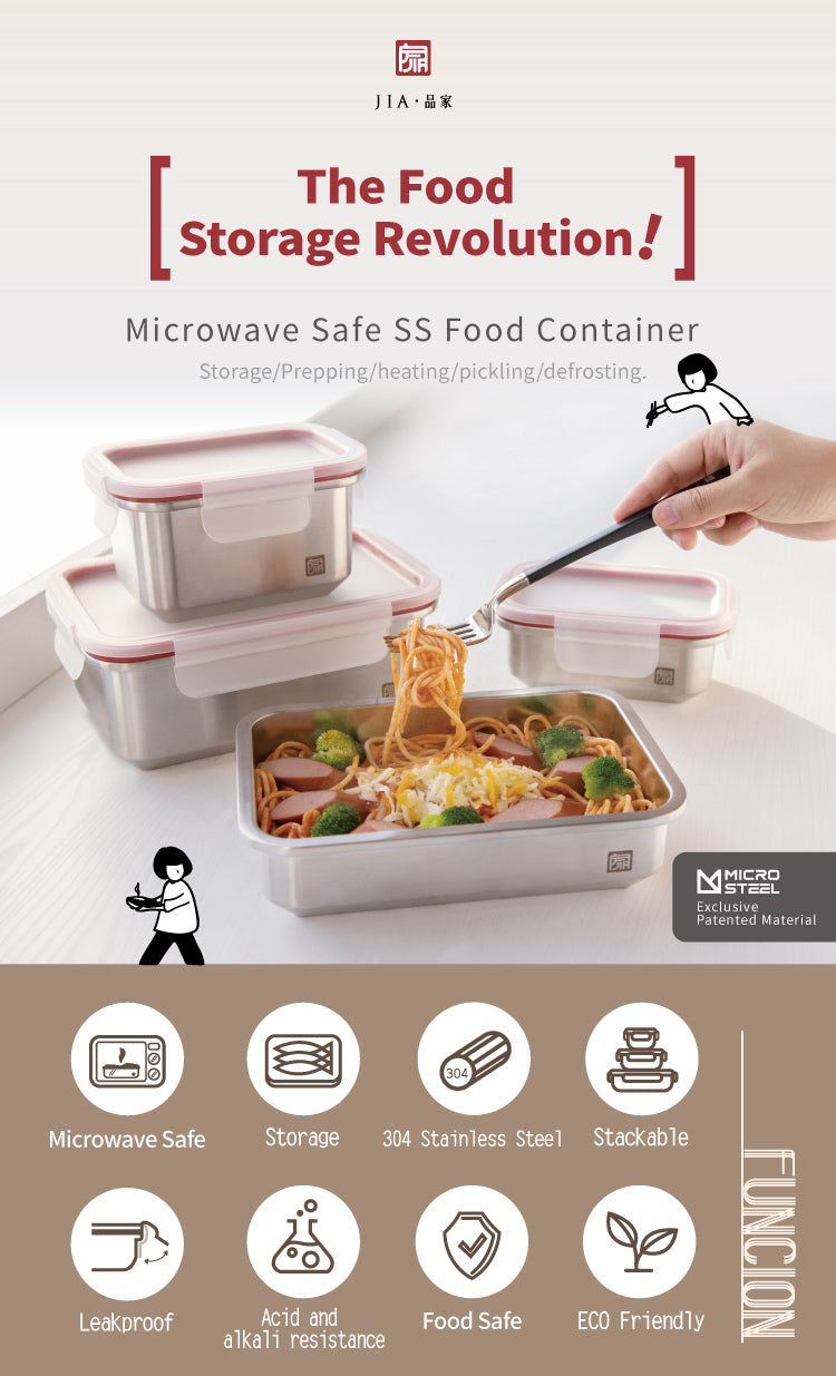 JIA - Microwave Safe SS Food Container 10 pcs bundle with Free silicon Lids & Wood Fiber Chopsticks 1 pair (Black)