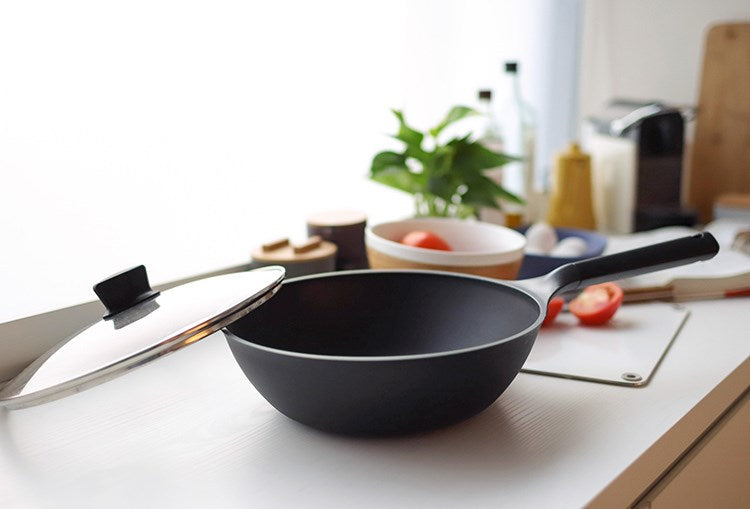 JIA - Companion Non-Stick Wok(28cm, PEEK) & Wood Fiber Spatula & Wood Fiber Cutting Board M size Bundle