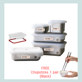 JIA - Microwave Safe SS Food Container 10 pcs bundle with Free silicon Lids & Wood Fiber Chopsticks 1 pair (Black)