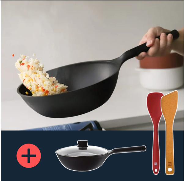 JIA - Companion Non-stick Frying Pan 28cm & Wok 28cm Bundle with 2 FREE Spatulas (Late April Preorder)