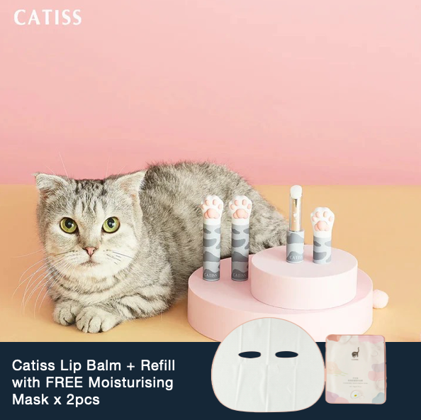 Catiss Grey Cat Paw Design Lip Balm (Original Hydration) & Refill Gift Bundle with FREE Moisturizing Mask x 2pcs
