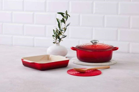 Le Creuset- Cast Iron + Stoneware 3pc Cookware Set Cerise Red