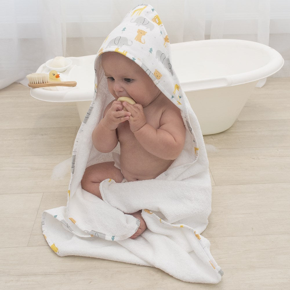 Living Textiles - Muslin hooded towel - Animal Parade