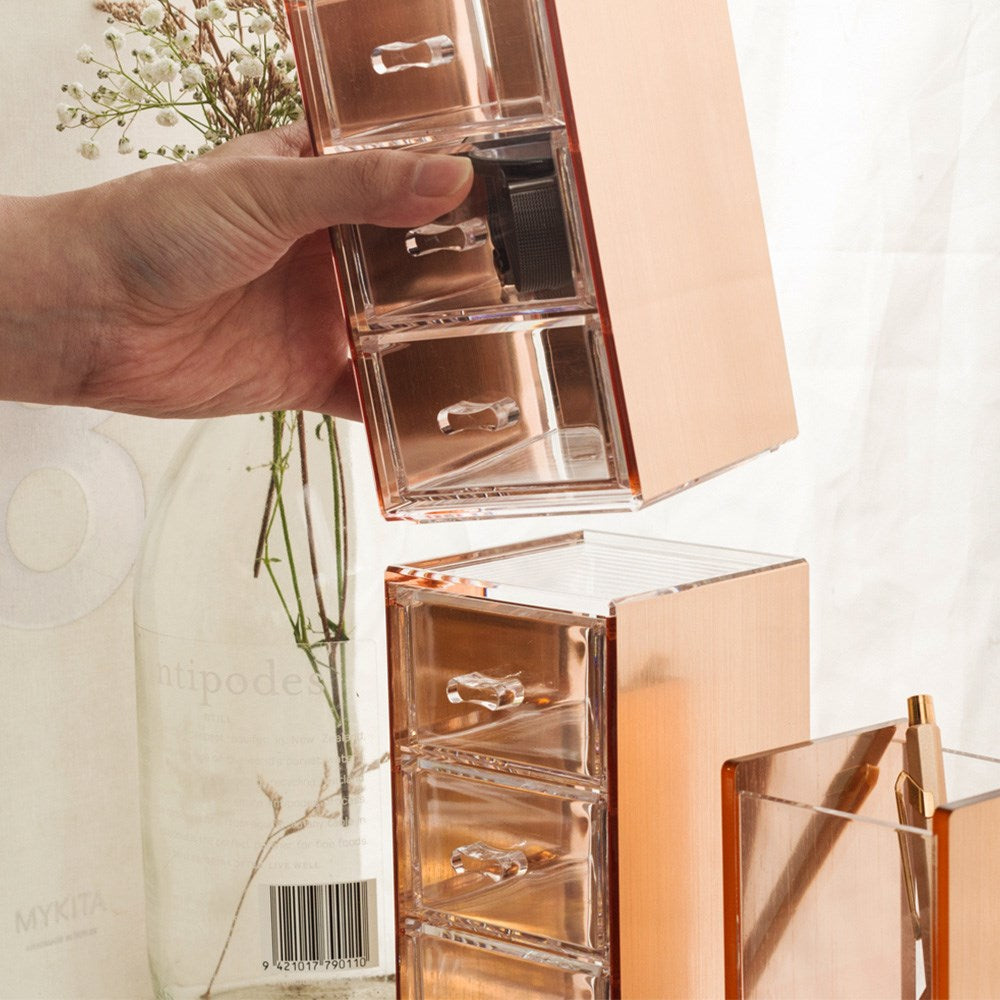 Moosy Life Moonlight Rose Gold Desk Drawers Organizers, 3 Layers