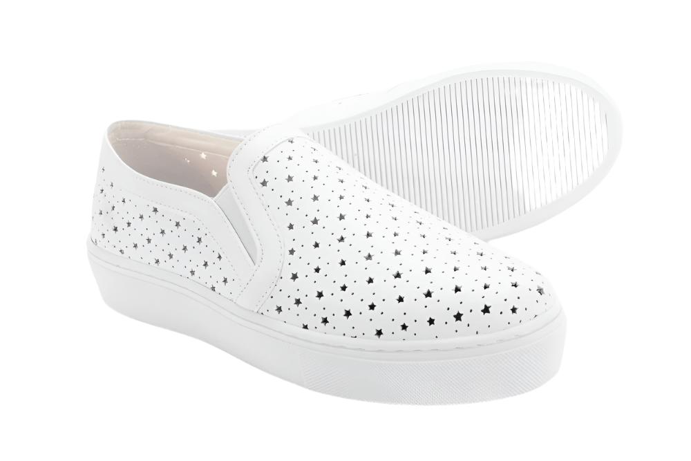 Fufa Breathable Comfortable Star Perforated Slip-On Shoes - White