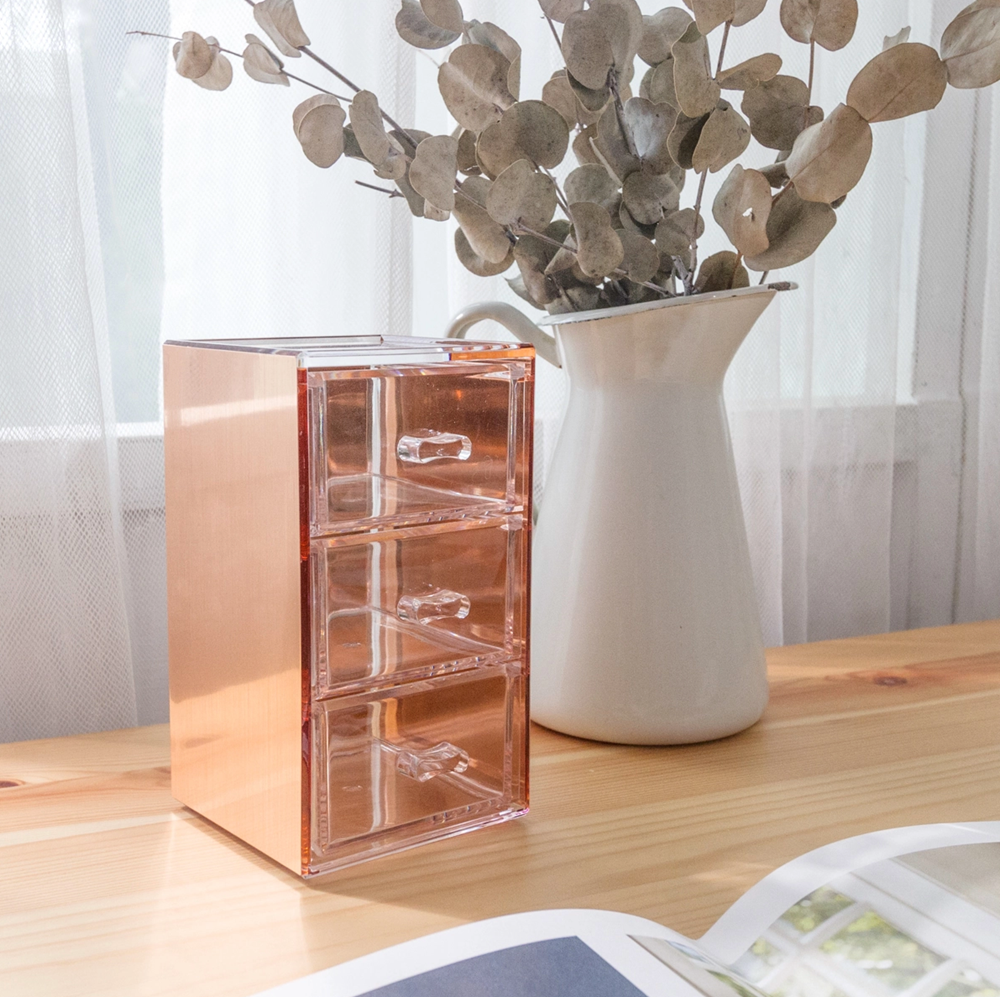 Moosy Life Moonlight Rose Gold Desk Drawers Organizers, 3 Layers