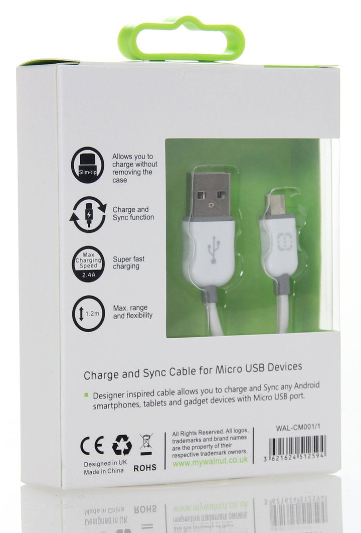 TechCenter - MICRO USB CABLE WHITE/GREY 1.2M