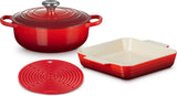 Le Creuset- Cast Iron + Stoneware 3pc Cookware Set Cerise Red